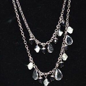 Mystic Charm Water Drop Glass Crystal Bead Double Layer Silver Tone Necklace
